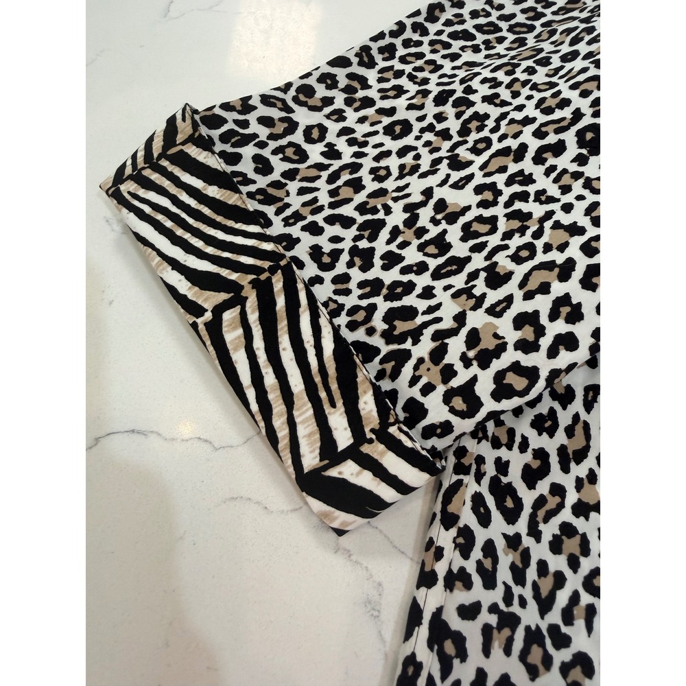 Chicos No Iron Mixed Animal Print Shirt Leopard Zebra 3/4 Sleeve Size 3 XL - Picture 7 of 7